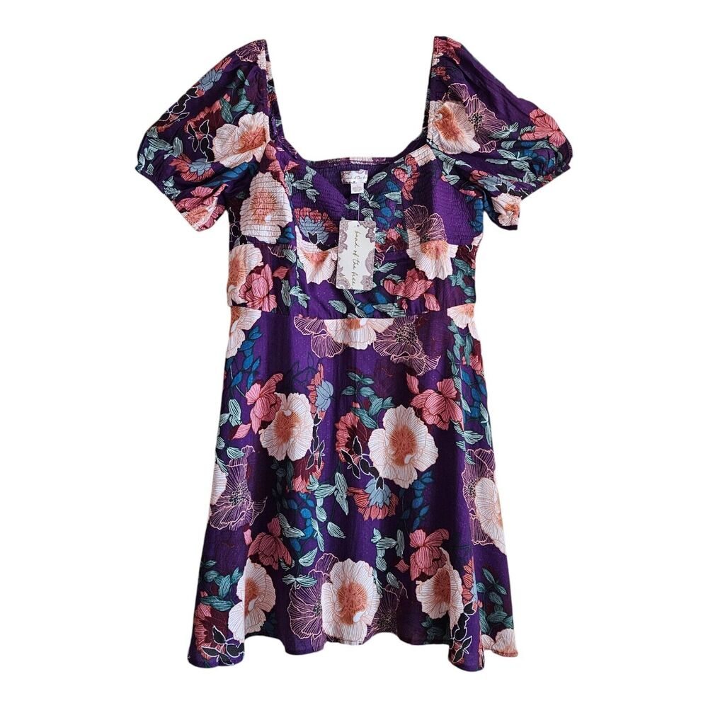 NWT Band of the Free Aimee Purple Floral Puff Sleeve Mini Dress